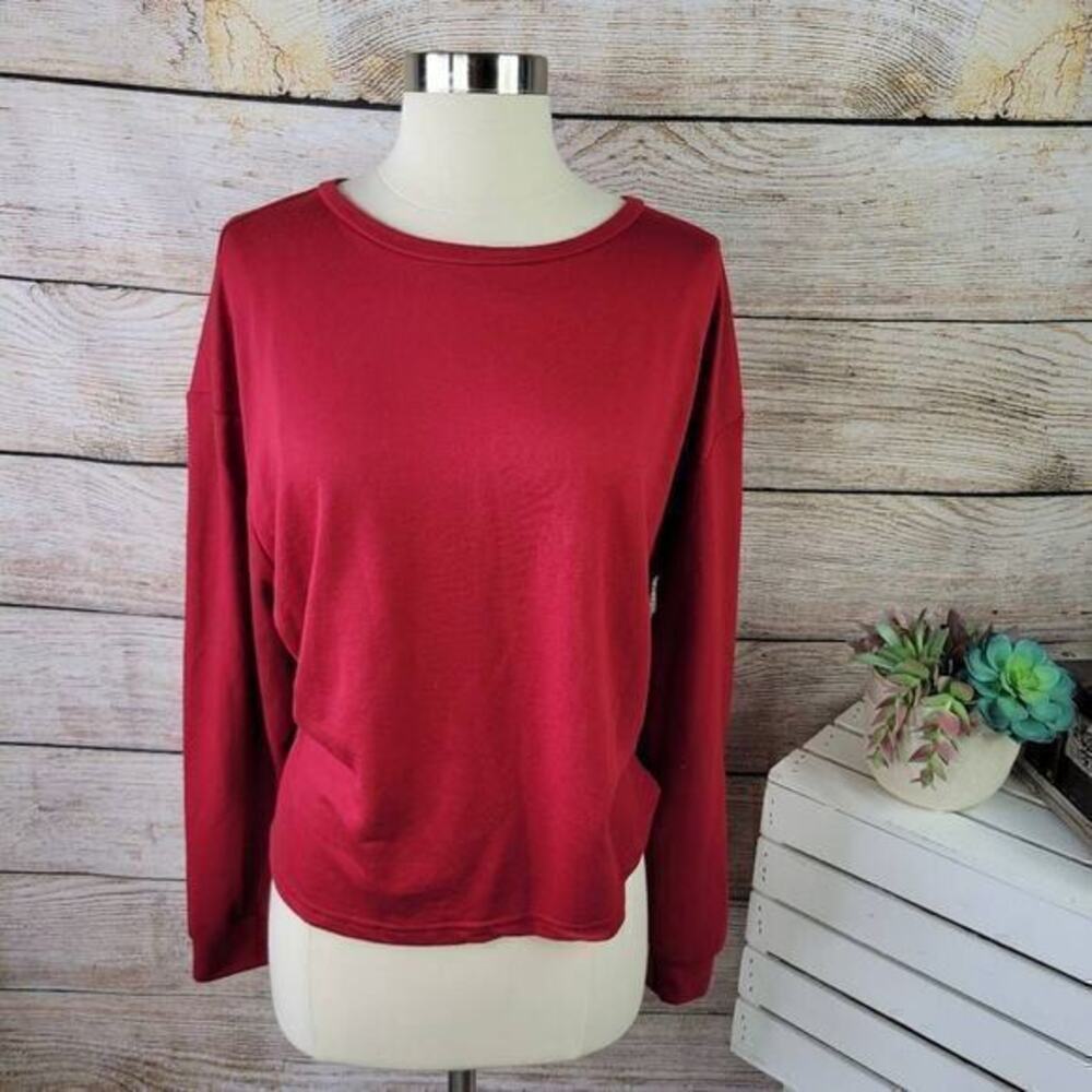 5/$25 SHEIN Long Sleeve‎ Cropped Crew Neck Red T-Shirt Size Extra Large